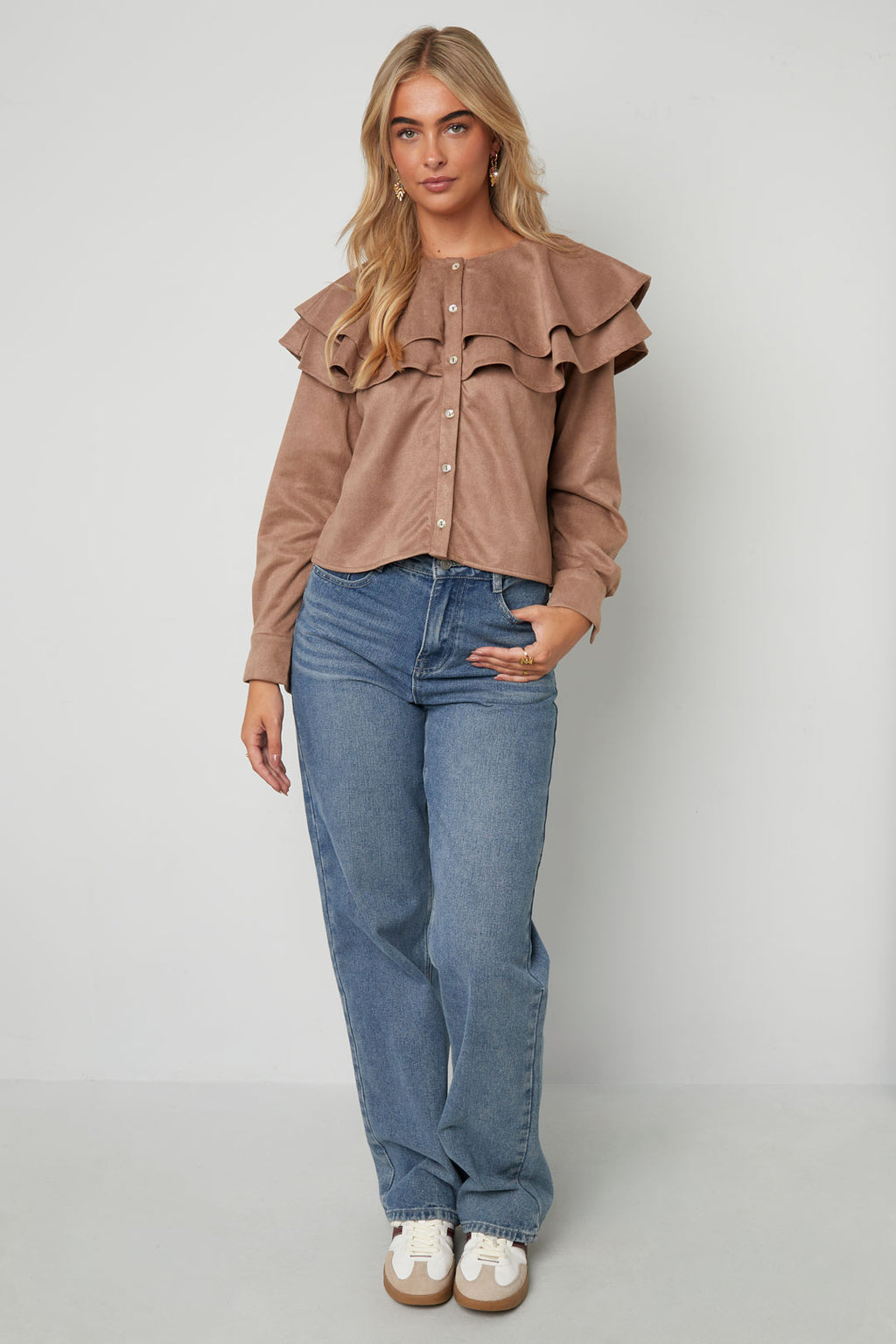 Gelaagde blouse van suède