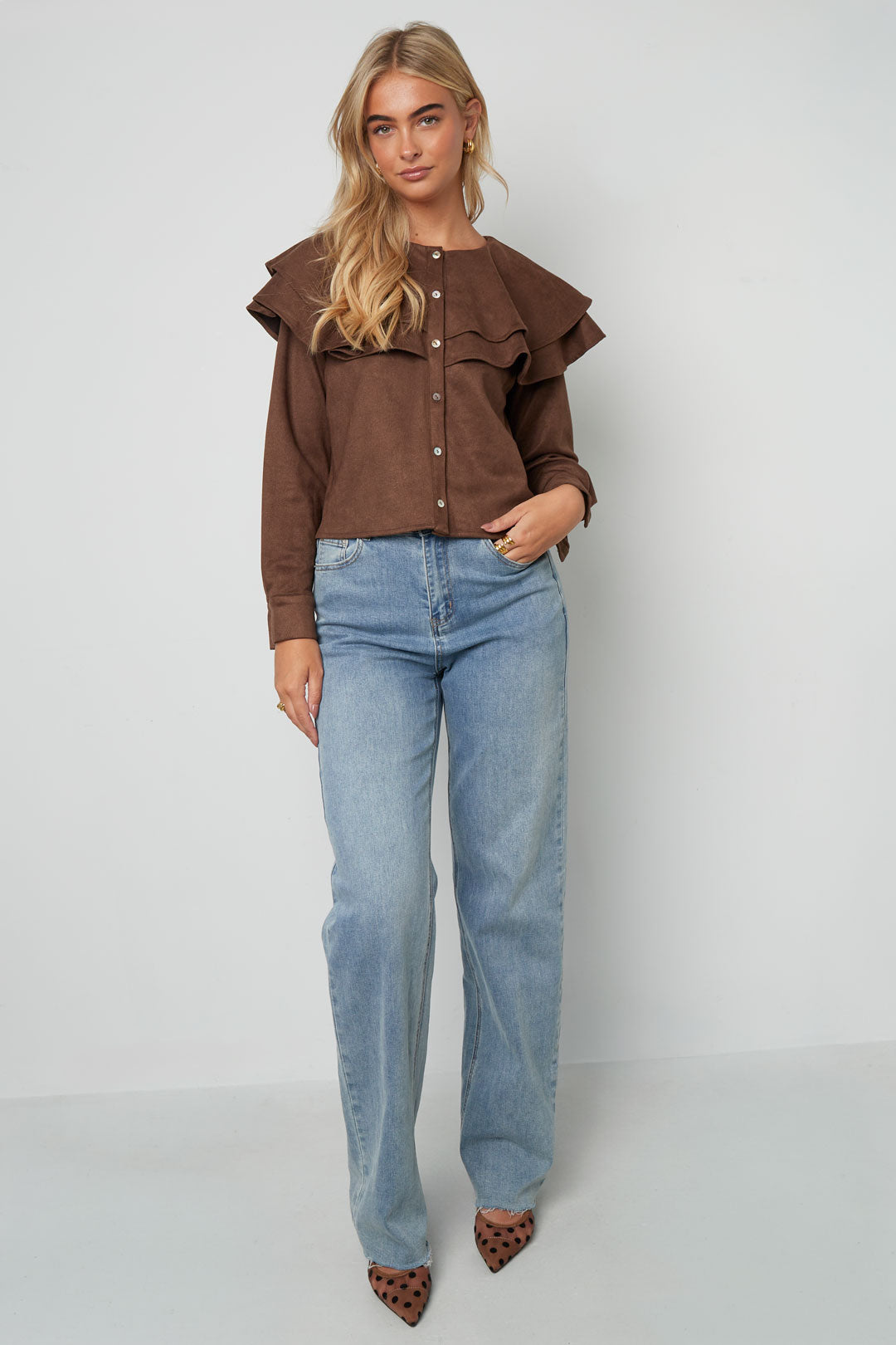 Gelaagde blouse van suède