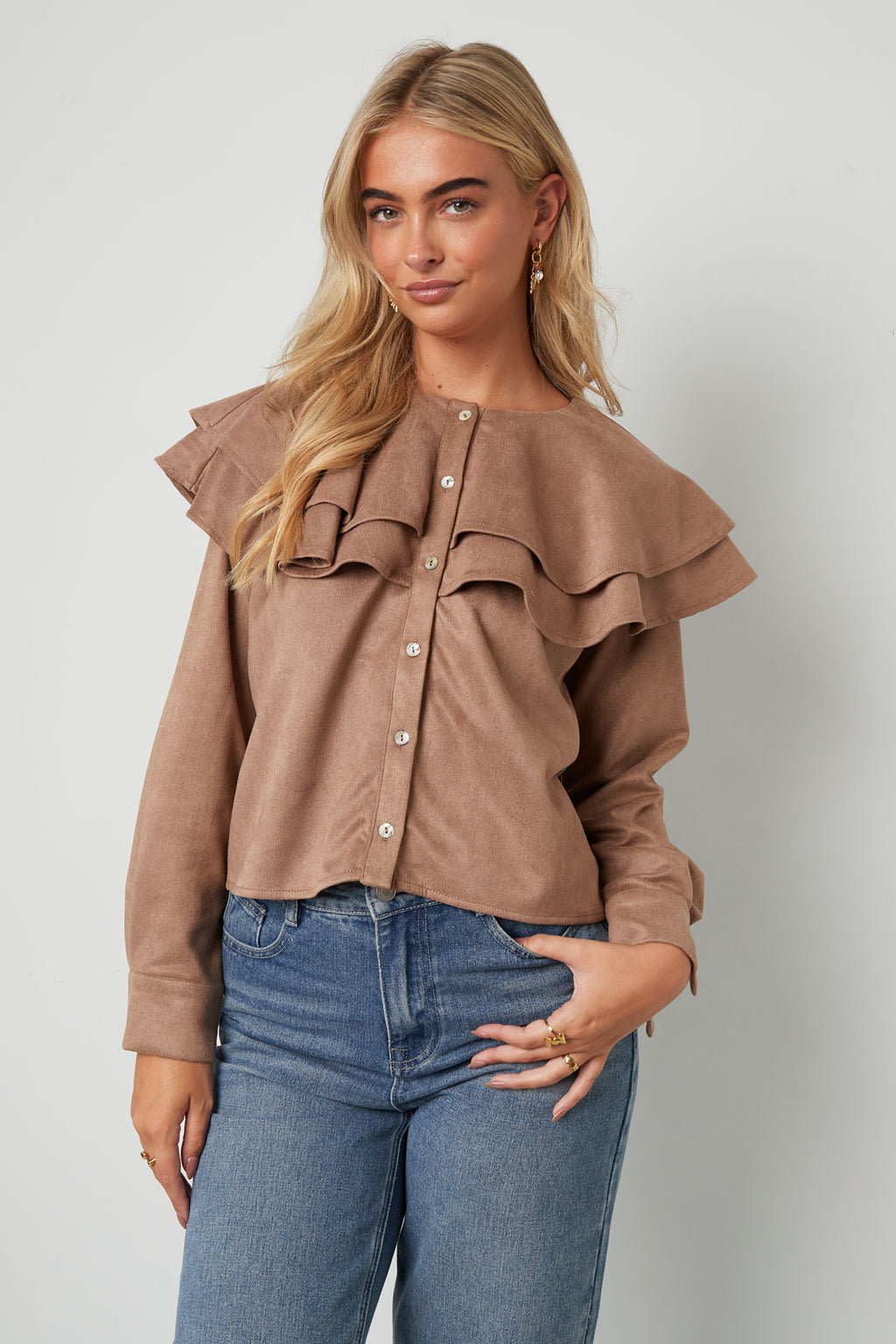 Gelaagde blouse van suède
