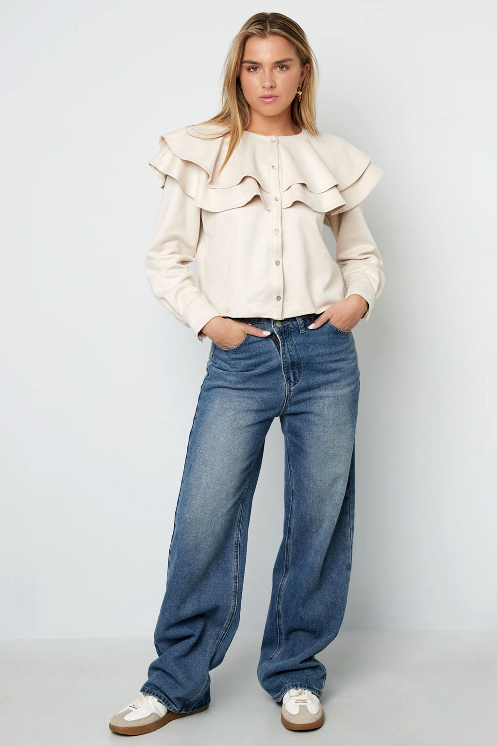 Gelaagde blouse van suède