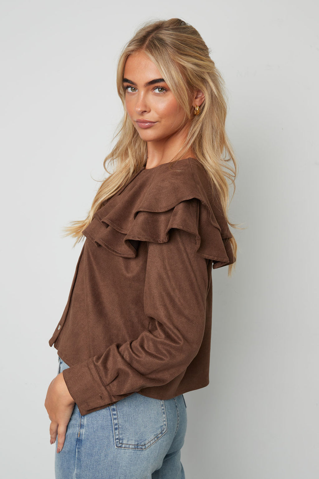 Gelaagde blouse van suède