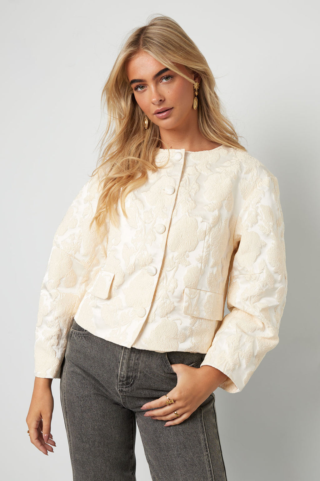 Geweven Polyestervezel Vrouwen Jas Elegante Bloemenprint Herfst/Winter