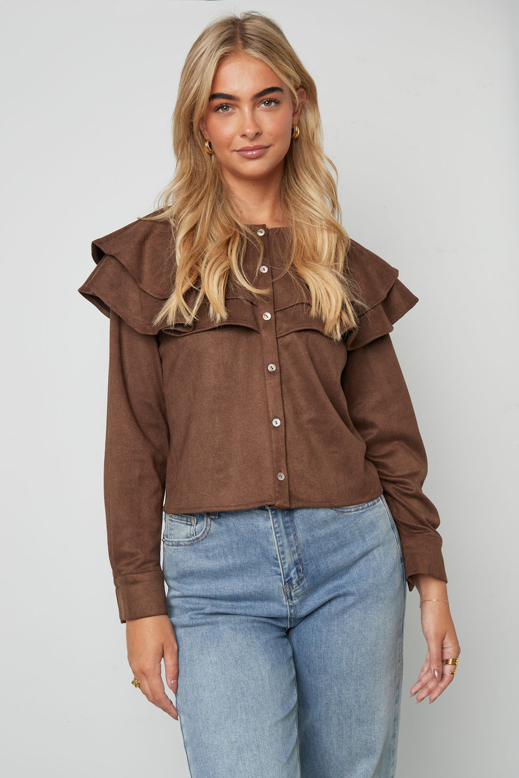 Gelaagde blouse van suède
