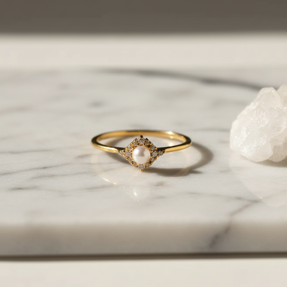 Celeste Pearl Halo Ring