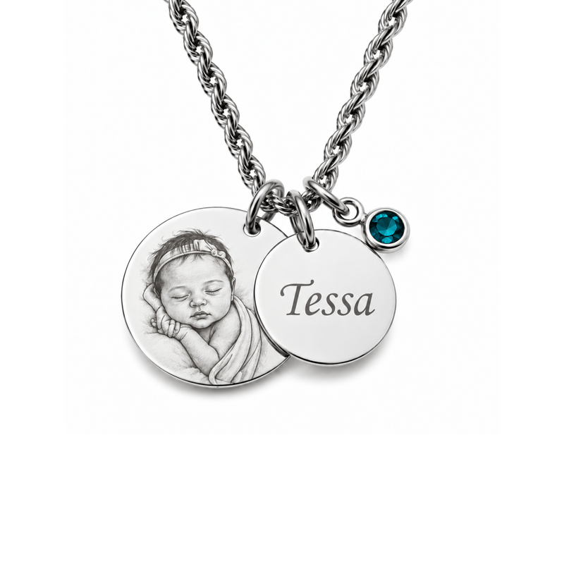 Geboortesteen portretfoto ketting